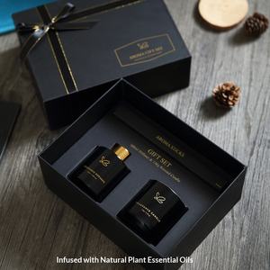 Ensemble diffuseur de parfum et bougie parfumée Platinum sous marque privée, boîte noire, bois et verre, forme irrégulière, parfum frais, désodorisant - Product Image 2