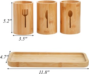 Natural Bamboo Utensil Caddy Silverware Holder Bamboo Utensil Organizer with Tray <b>Kitchen</b> Cutlery Flatware Holder Organizer - Product Image 2
