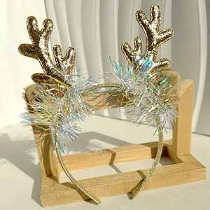 Bandeau de Noël grand cerceau de cheveux de corne d'élan bande de cheveux de cloche paillettes décorées femme oreilles en peluche pour un bandeau de fête