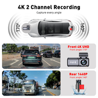 Caméra de tableau de bord de voiture noire avec double objectif, système de suivi WiFi 4K, contrôle par application, grand angle de 180 degrés, GPS, étanche