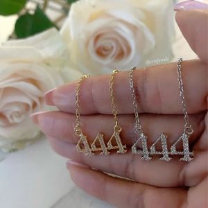 Collar con colgante de circonita microincrustada con el número de ángel 444 para mujer, joyería temática para uso diario - Product Image 1