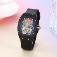 Schwarze Kohlefaser Skelettierte Quadratische Gehäuse-Uhr Japanisches Mechanisches Uhrwerk Saphirglas