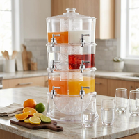 Distributeur de boissons fraîches à 3 niveaux en plastique avec compartiment à glace pour jus de fruits, jus d'orange, limonade – Idéal pour les buffets et les fêtes