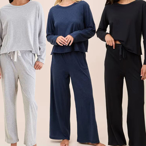 <span class=keywords><strong>Pigiama</strong></span> da donna in cotone organico a manica lunga t-shirt e pantaloni personalizzati con <span class=keywords><strong>Interlock</strong></span> <span class=keywords><strong>pigiama</strong></span> da donna set di abbigliamento per la casa da donna - Product Image 1