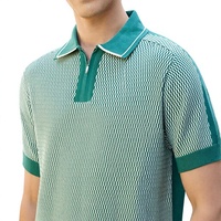 Polo en tricot à imprimé géométrique vert pour homme, manches courtes, style décontracté chic, respirant, en coton, pull pour homme, polo de golf, streetwear