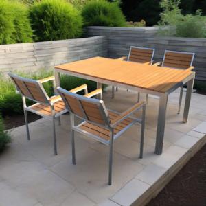 Ensemble de table et chaises de <span class=keywords><strong>jardin</strong></span> en plastique imitation bois, 5 pièces, résistant aux intempéries, pour terrasse, <span class=keywords><strong>bistrot</strong></span>, <span class=keywords><strong>salon</strong></span>, salle à manger, meubles d'extérieur - Product Image 3