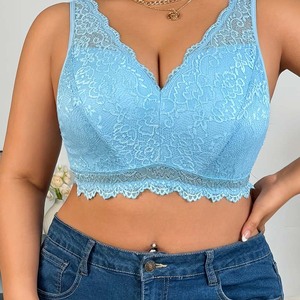 Conjunto de lencería sexy de talla grande, sujetador de encaje fino con copa completa y efecto corrector push-up para mujeres con curvas. - Product Image 2