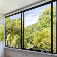 Fenêtre coulissante à trois rails en aluminium double vitrage AMJ, fenêtres coulissantes en aluminium écologiques, fenêtre coulissante moderne avec moustiquaire