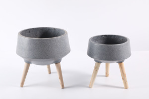 Maceta de Hormigón con Patrón de Mármol Minimalista y Patas de Madera, Macetero para Plantas de Interior, Decoración del Hogar - Product Image 5