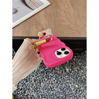 Coque de téléphone Ours Mignon Couleur Macaron avec Bordure Ondulée pour iPhone 17 16 15 14 13 18 Pro Max, Étui Arrière avec Chaîne