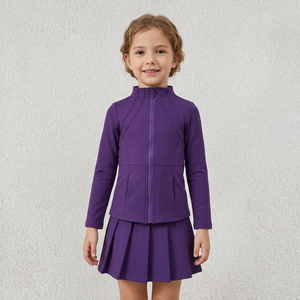 Girls Purple Sleeveless Soft Shell <b>Jacket</b> with <b>Skirt</b> <b>Set</b> Warm Sport Style Print Yoga Eco-Friendly Spandex/Polyester - Product Image 1