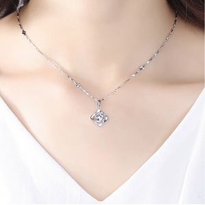 999 collier en argent pur lumière luxe Simple niche trèfle à quatre feuilles pendentif forme géométrique Zircon bijoux fins pour les femmes - Product Image 6