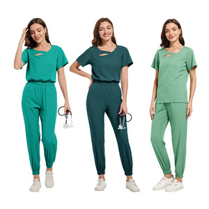 Women's Stretch Scrub Set Short Sleeve Knitted Breathable Split Set For Medical Dental Veterinary Use - Product Image 4