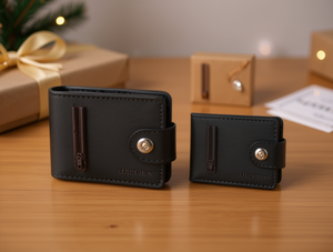 Portafoglio da uomo in pelle con chiusura a bottone singolo, senza fogli rimovibili, set regalo di lusso - Product Image 2