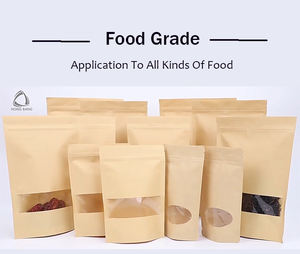 Bolsa de papel Kraft marrón con ventana y cremallera, cierre para embalaje de alimentos, cereales, arroz, guisantes, precio de fábrica - Product Image 2