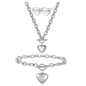 Heart Shape Necklace Earrings <b>Bracelet</b> <b>Set</b> Stainless Steel Women's Jewelry Gift <b>Set</b> BF1365 - Product Image 2