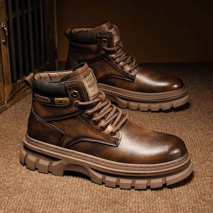 Bottes de travail montantes en cuir noir pour hommes, bout rond, à lacets, semelle extérieure en caoutchouc antidérapante, semelle intermédiaire en EVA, doublure en microfibre, toutes saisons - Product Image 2