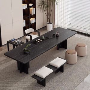 Mesa de té y sillas de madera maciza, tablero grande, moderno, minimalista, para uso en el hogar y la oficina, diseño carbonizado de alta gama - Product Image 2