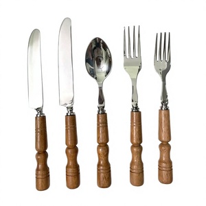 Juego de Cubiertos de Estilo Elegante con Mango de Madera de Acacia Natural, Acero Inoxidable, Duradero, Decoración para el Hogar, Juego de Cubiertos con Acabado Espejo - Product Image 1