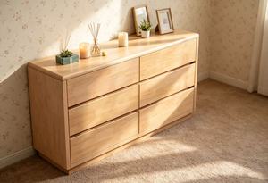 Commode scandinave moderne en bois massif à 6 tiroirs, meuble de rangement pour salon, buffet - Product Image 5