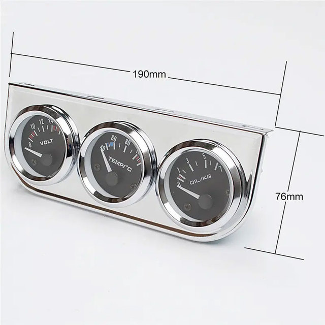 Chrome 2inch 52MM Triple Gauge Kit Volt Meter Water Temp Temperature Gauge Oil Press Pressure Gauge Car Meter