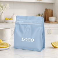 Sacs d'emballage pour café transparents à fond plat avec fermeture éclair et valve, personnalisables, de qualité alimentaire PE (100g/250g/500g), pochettes vides bleues