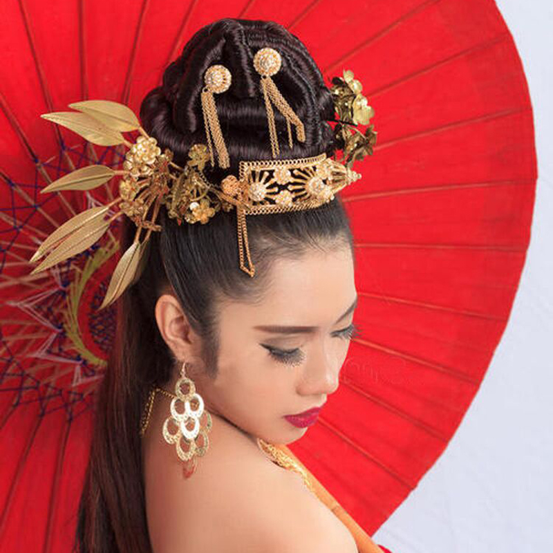 India Gold Silver Metal Hair Fork Leaf Flower Headdress Jewelry Africa Egypt Tribal Wedding Headdress Party Hair Accessories