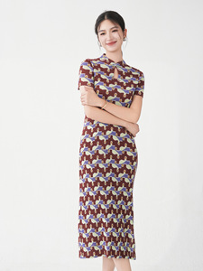 Vestido Midi Plisado Estilo Chino Miyake para Mujer, Tejido Ecológico, Diseño Clásico y Elegante con Cintura Natural, en Existencia - Product Image 4