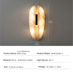 Alabaster Wall Sconce Brass Leather Natural Stone Lamp Modern Luxury Wing Shape <b>Light</b> Designer Bedside <b>Corridor</b> Hotel Lighting - Product Image 3