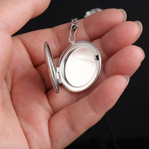 Circle Diy Stainless Steel Glossy Round Opening Jewelry Mirror <strong>Men</strong> <strong>Lockets</strong> Women's Photo Box <strong>Chain</strong> Necklace for Engagement - Product Image 3