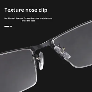 Gọng kính mắt kim loại hợp kim siêu nhẹ 9102, kiểu dáng cổ điển màu xám nửa khung dành cho nam, dành cho người cận thị, dùng trong công việc. - Product Image 4