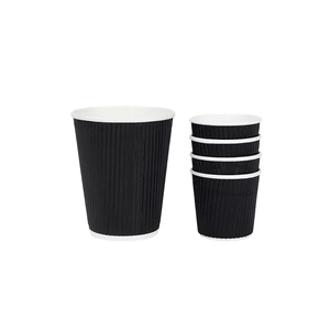Gobelet à café jetable en papier kraft à double paroi, épaissi, anti-brûlure, design ondulé, recyclable, pour boissons chaudes et thé au lait - Product Image 3