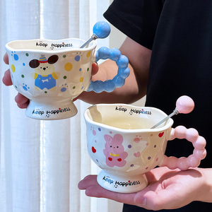 Color Point <b>Ceramic</b> <b>Mug</b> With Spoon Cartoon Design Keep Happiness Cup For Girls Gift Spring 2025 - Product Image 5