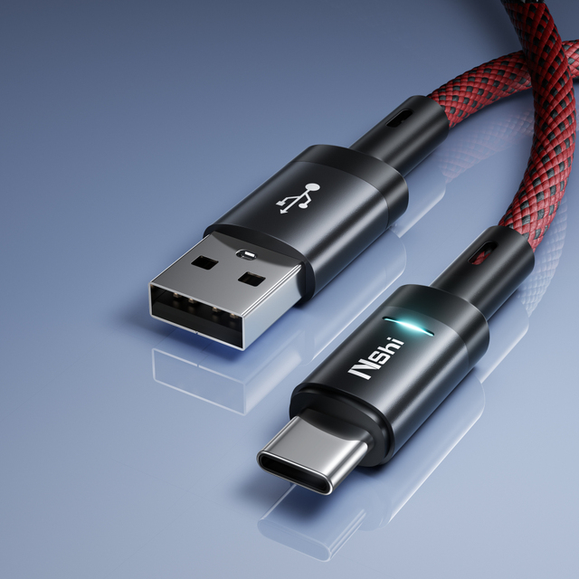 Fast Charging USB-C Cable 6A Fast Charging Pure Copper Conductor Nylon Braided Black Red Data Cable for Android