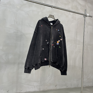 Sudadera con capucha personalizada para hombre, de alta calidad, estilo urbano, informal, con pedrería, para uso diario, al por mayor. - Product Image 2