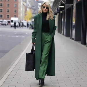 Manteau long en laine pour femme, vert, coupe ample, chaud, vêtement d'extérieur pour l'hiver - Product Image 3