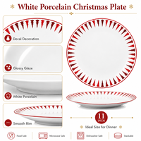 Assiette de Noël de luxe rouge en porcelaine blanche avec motif renne doré, bordure dorée mouchetée, compatible lave-vaisselle