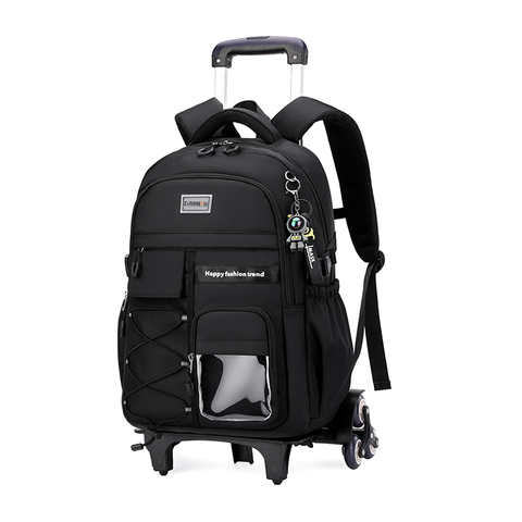 Kid Boys Trolley Rolling Backpack Durable 6 Wheel Pull Backpack Middle Student Trolley School Bag Large Capacity Fashion Bookbag