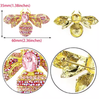 Broche en alliage avec strass multicolores de 60 mm, motif abeille, pour bijoux de mode