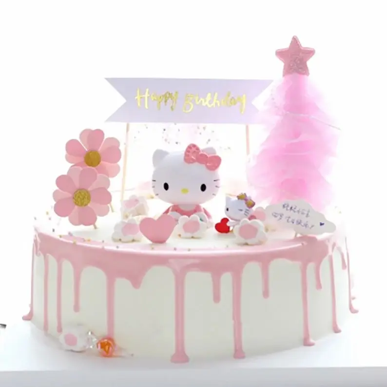 Frutas Decoração Do Bolo Conjunto de Aniversário Da Princesa Brinquedo Sobremesa Baking Decoração Plug-in Decoração de Mesa De Mesa Gato Dos Desenhos Animados Kitty Cat