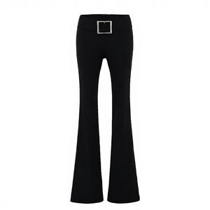 Pantalon long slim noir vintage respirant et écologique pour femme SHENZHU, nouvelle collection printemps 2025, teinture unie, haute élasticité - Product Image 2