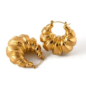 Gold Plated Jewelry Wholesale 40mm Large Hoop Earrings Snail Shape Earrings Fashion Waterproof Twisted Chunky Gold Hoop Earrings