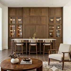 CBMmart Luxury Dark Walnut <strong>Kitchen</strong> Cabinets Classic Traditional Shaker Wooden Cabinetry <strong>with</strong> Marble Waterfall Island <strong>Bench</strong> - Product Image 2