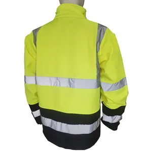 Hi Vis 2 Tone High Visibility Construction Workwear Safety Reflective Windproof Warm Soft Shell Jacket Coat