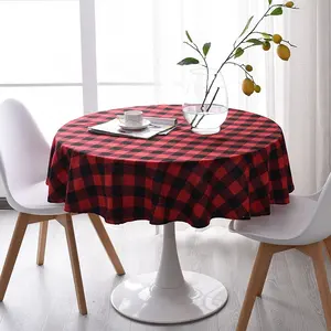 Cotton tablecloth Machine Washable Dinner Summer Picnic Tango Red Check Round Tablecloth for party holiday