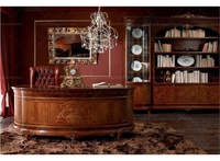 Ensemble de meubles de bureau de luxe français d'époque, table de direction et chaise en cuir, bureau classique en bois massif
