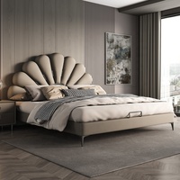 Cadre de lit en cuir véritable au design moderne et luxueux en forme de pétale, lit double romantique rembourré taille King pour mobilier de chambre principale