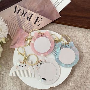 Marble Acrylic Cat <b>Mirror</b> Comb Keychain Iridescent Shell Pattern Mini Portable Hair Comb <b>Bag</b> Accessory Daily <b>Makeup</b> Small Gift - Product Image 1