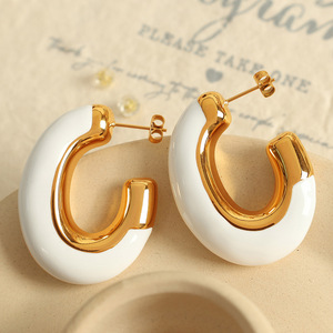 Boucles d'oreilles créoles en forme de C en alliage de zinc pour femme, bijoux fantaisie multicolores pour soirée - Product Image 2