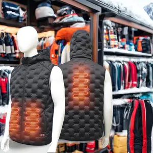 Gilet riscaldato imbottito in stile Casual con batteria termosaldata con cappuccio. Abbigliamento esterno invernale realizzato in tessuto a maglia di velluto in pile